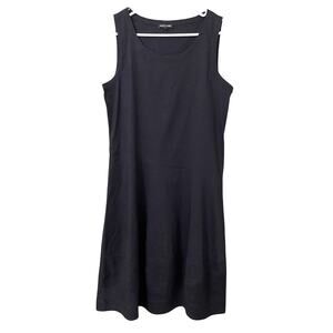 Eileen Fisher Scoop Neck Sleeveless Midi Dress Small Ink Linen Blend Minimalist